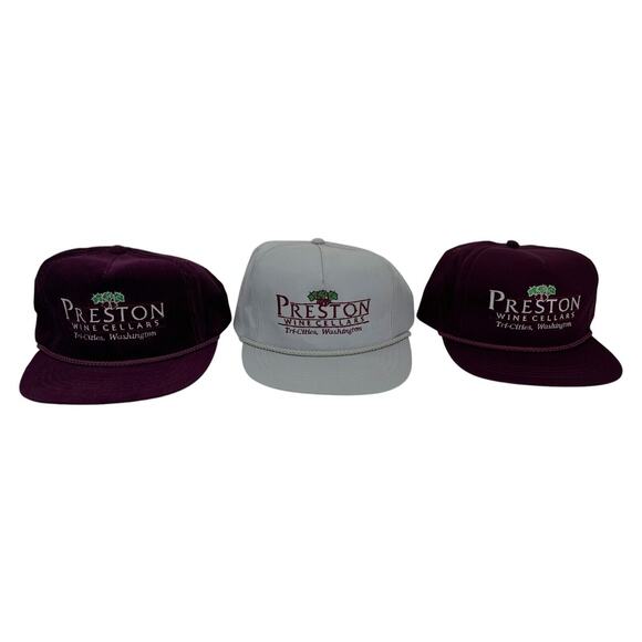 3 Preston Wine Cellars Hats by Yupoong Budrgandy and Light Gray - Picture 1 of 14